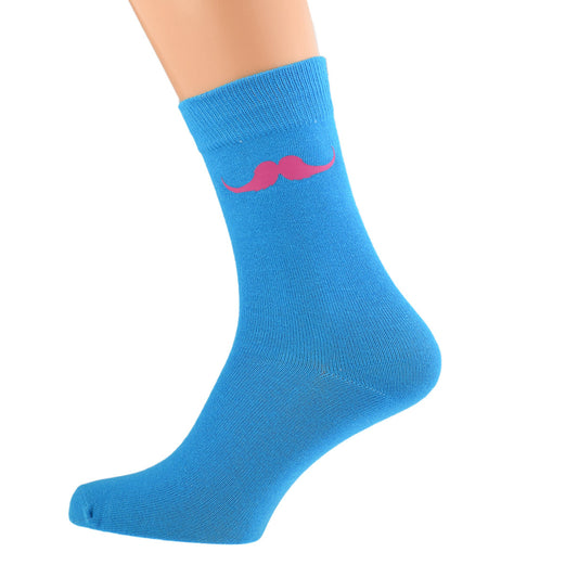 Turquoise Socks With Pink Moustache Design| Ashton and Finch