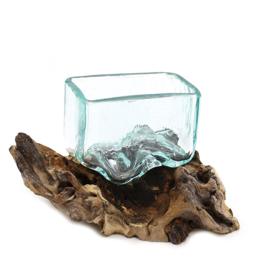 Molten Glass Tank Small Bowl on Wood with Stand