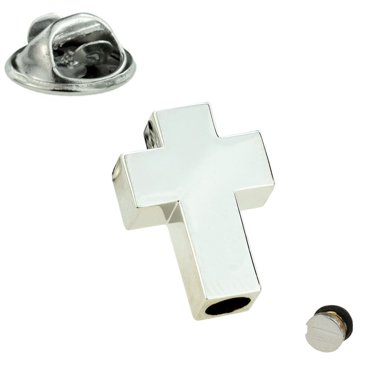 Silver Plated Memorial Cross Ashes Container lapel Pin Badge Brooch (engravable)
