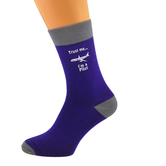 Purple Ash Grey Unisex Socks Trust Me I’m A Pilot| Ashton and Finch