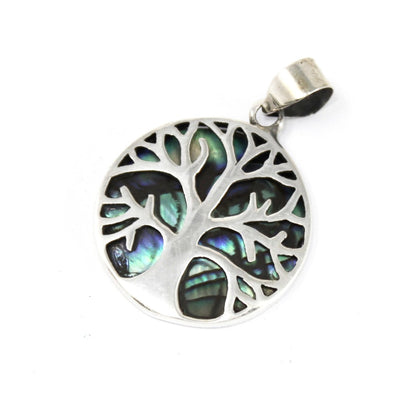 Tree of Life Pendant – 22mm Silver with Abalone Inlay