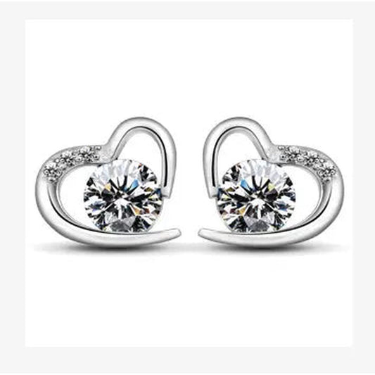 Heart Earrings With Clear Cubic Zirconia Crystals Stud 925 Silver | Ashton and Finch