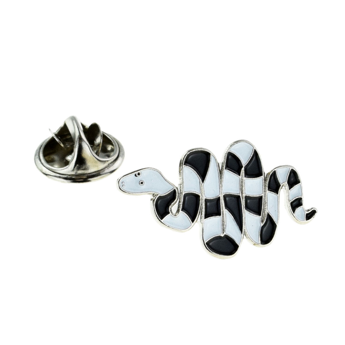 Black & White Snake Metal Enamel Lapel Pin Badge