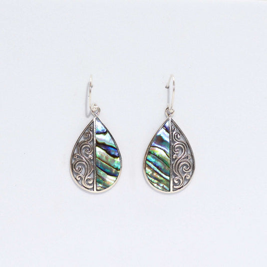 Shell and Silver Teardrop Earrings - Abalone