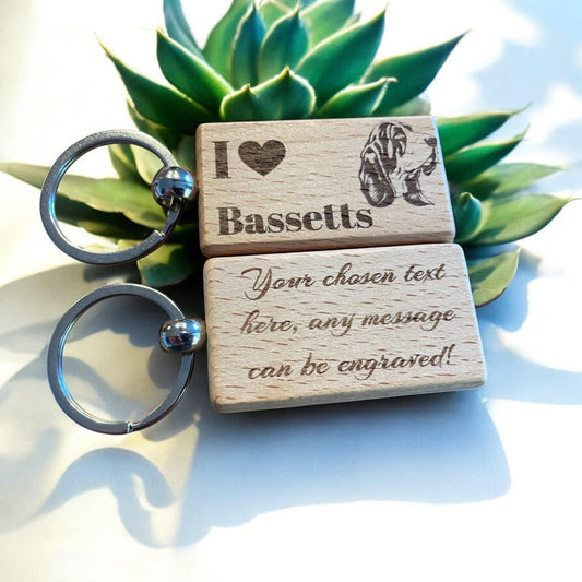 Personalised Wooden Basset Hound Keyring Dog Lover Gift  | Ashton and Finch