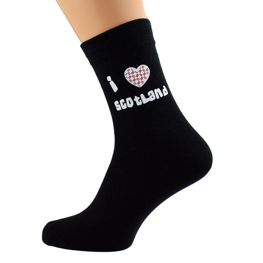 I Love Scotland Red Tartan Mens Black Socks| Ashton and Finch