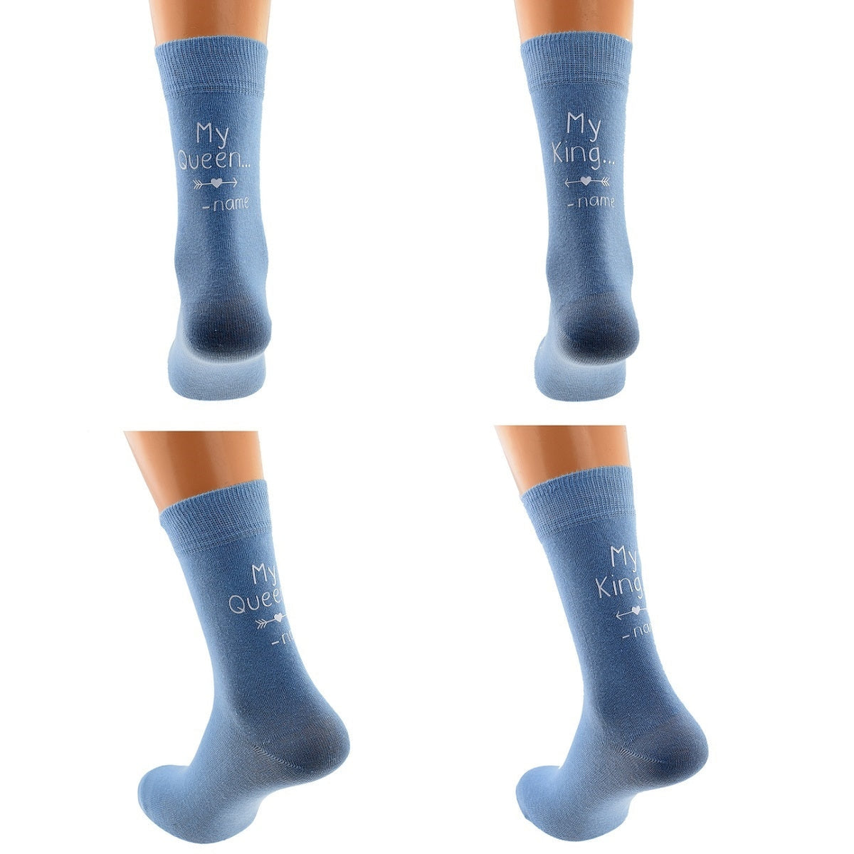 My Queen My King Pale Blue Any Name Personalised Unisex Socks| Ashton and Finch