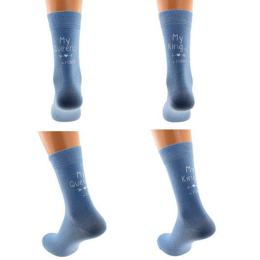 My Queen My King Pale Blue Any Name Personalised Unisex Socks| Ashton and Finch