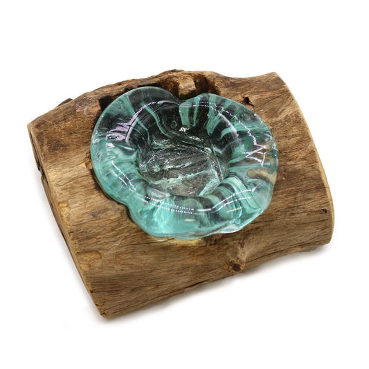 Molten Glass Single Candle Holder on Wood