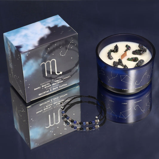 Zodiac Crystal Candle with Gemstone Bracelet – Scorpio