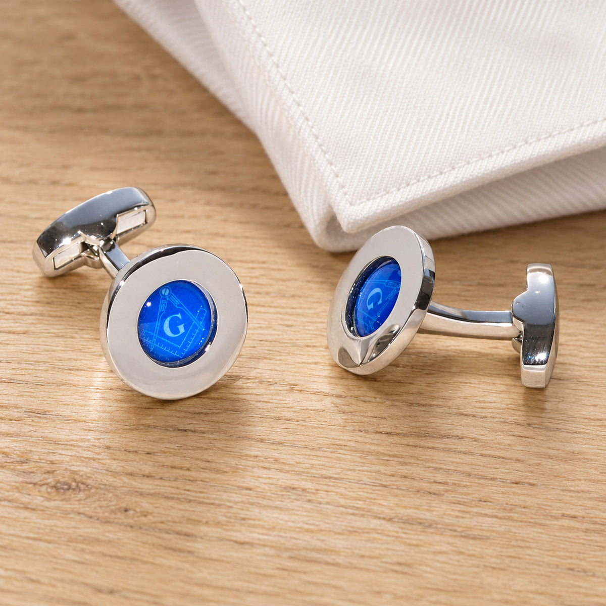 Masonic With G Blue Centred Cufflinks in a muted gift setting