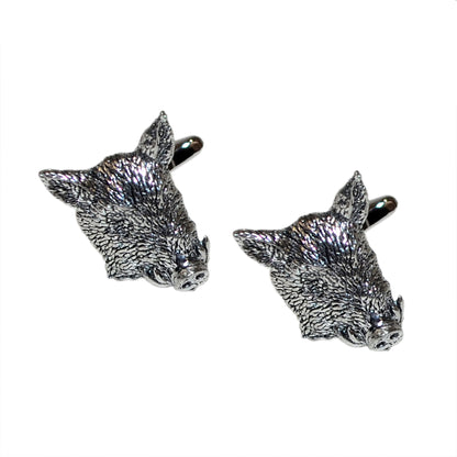 English Made Wild Boars Head Pewter Cufflinks | Ashton and Finch
