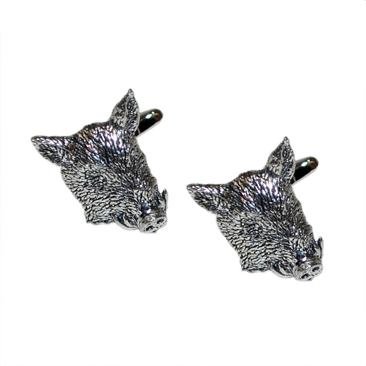 English Made Wild Boars Head Pewter Cufflinks | Ashton and Finch