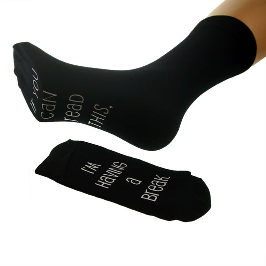 Sole Print If You Can Read This I’m Having A Break Mens Black Socks| Ashton and Finch