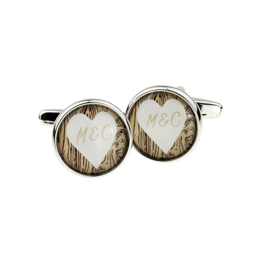 Personalised Love Heart Carved on Tree Design Cufflinks | Ashton and Finch