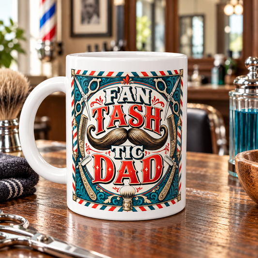 Fan Tash Tic Dad – Vintage Barber Mug — front design
