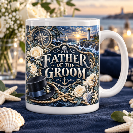 Father of the Groom — Coastal Wedding Mug — front design