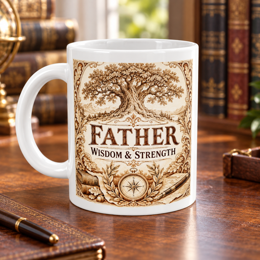 Father – Wisdom & Strength Mug — front design