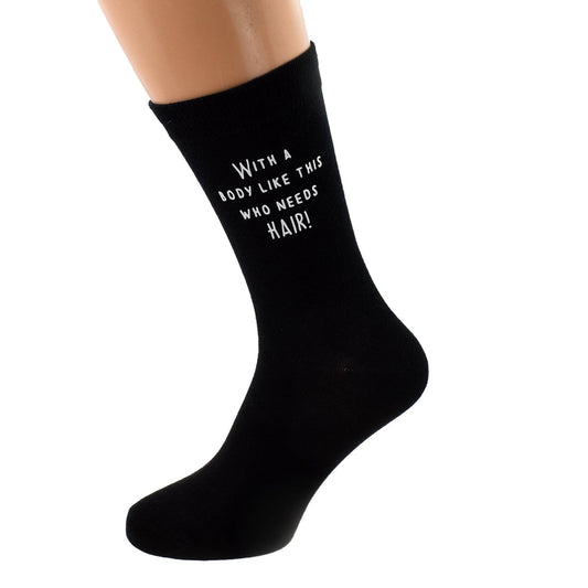 With A Body Like This Who Needs Hair Mens Black Socks| Ashton and Finch