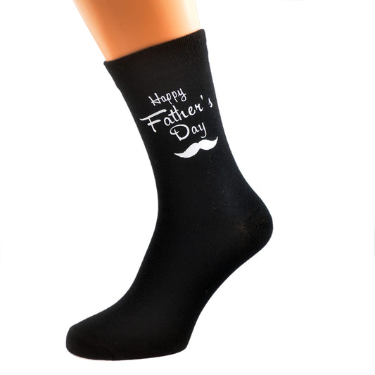 Happy Fathers Day Moustache Design Mens Black Socks| Ashton and Finch