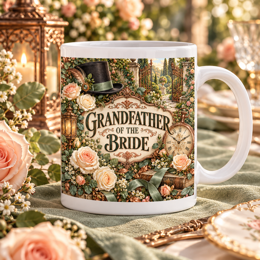 Grandfather of the Bride — Rose Garden Wedding Mug — front design