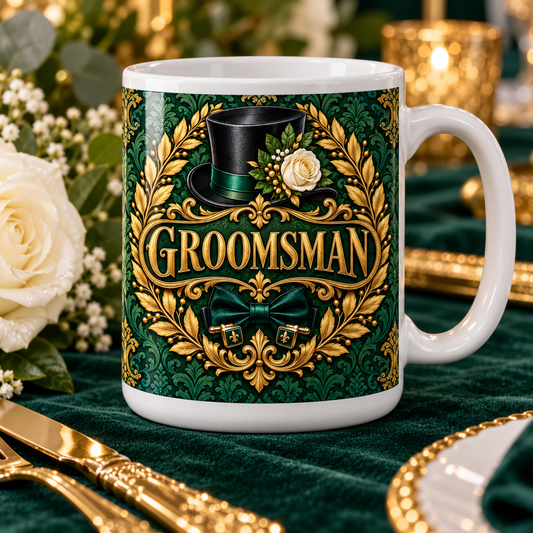 Groomsman — Emerald Crest Wedding Mug — front design