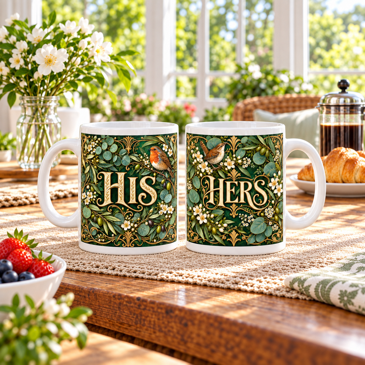His and Hers — Botanical Morning Mug Set – two-mug set front designs