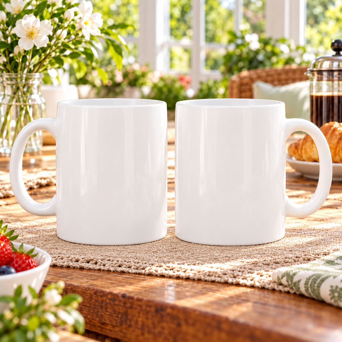 His and Hers — Botanical Morning Mug Set – two plain white reverses