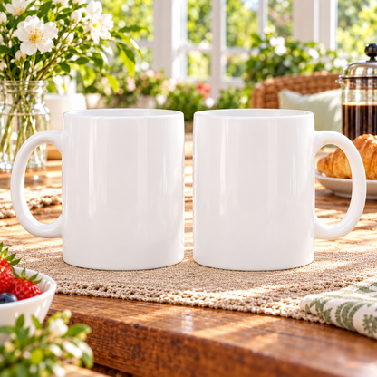 His and Hers — Botanical Morning Mug Set – two plain white reverses