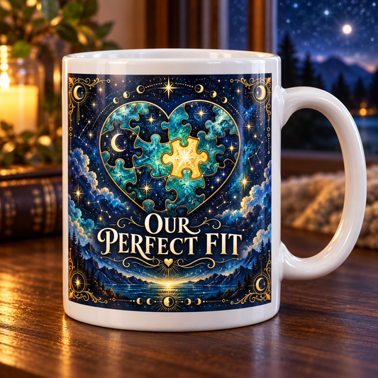 Perfect Fit — Starlight Jigsaw Heart Mug – front design