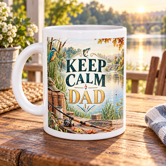 Keep Calm Dad – Gone Fishing Mug — front design