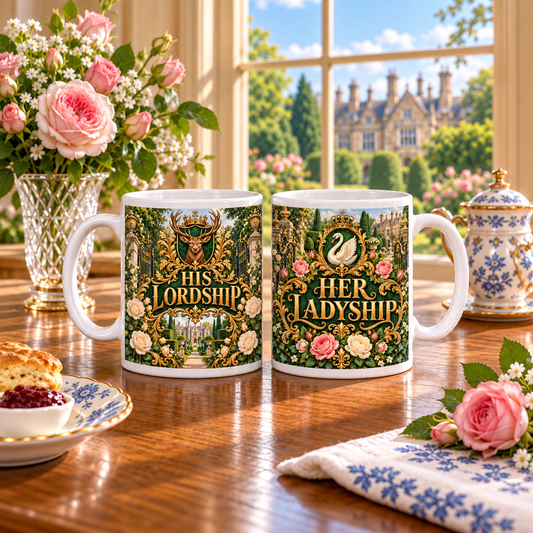 His Lordship and Her Ladyship — Manor Garden Mug Set – two-mug set front designs