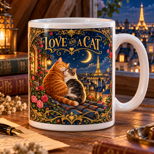 All You Need Is Love and a Cat — Rooftop Mug – front design