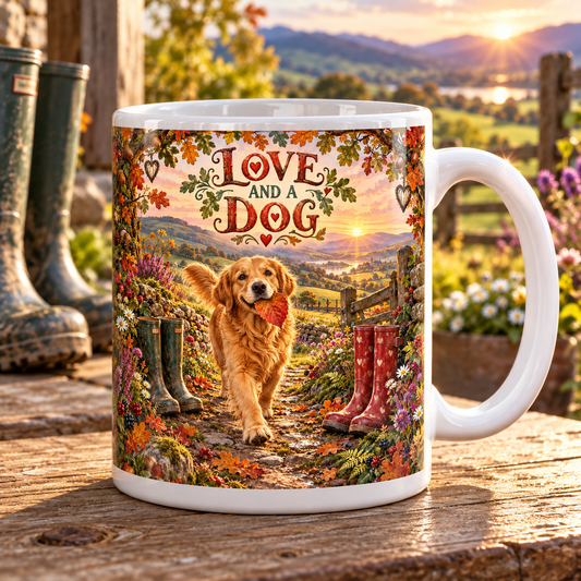 All You Need Is Love and a Dog — Country Walk Mug – front design