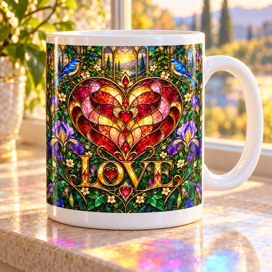 Love Hearts — Stained Glass Garden Mug – front design
