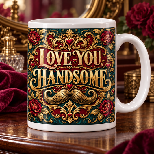 Love You, Handsome — Vintage Barber Mug – front design