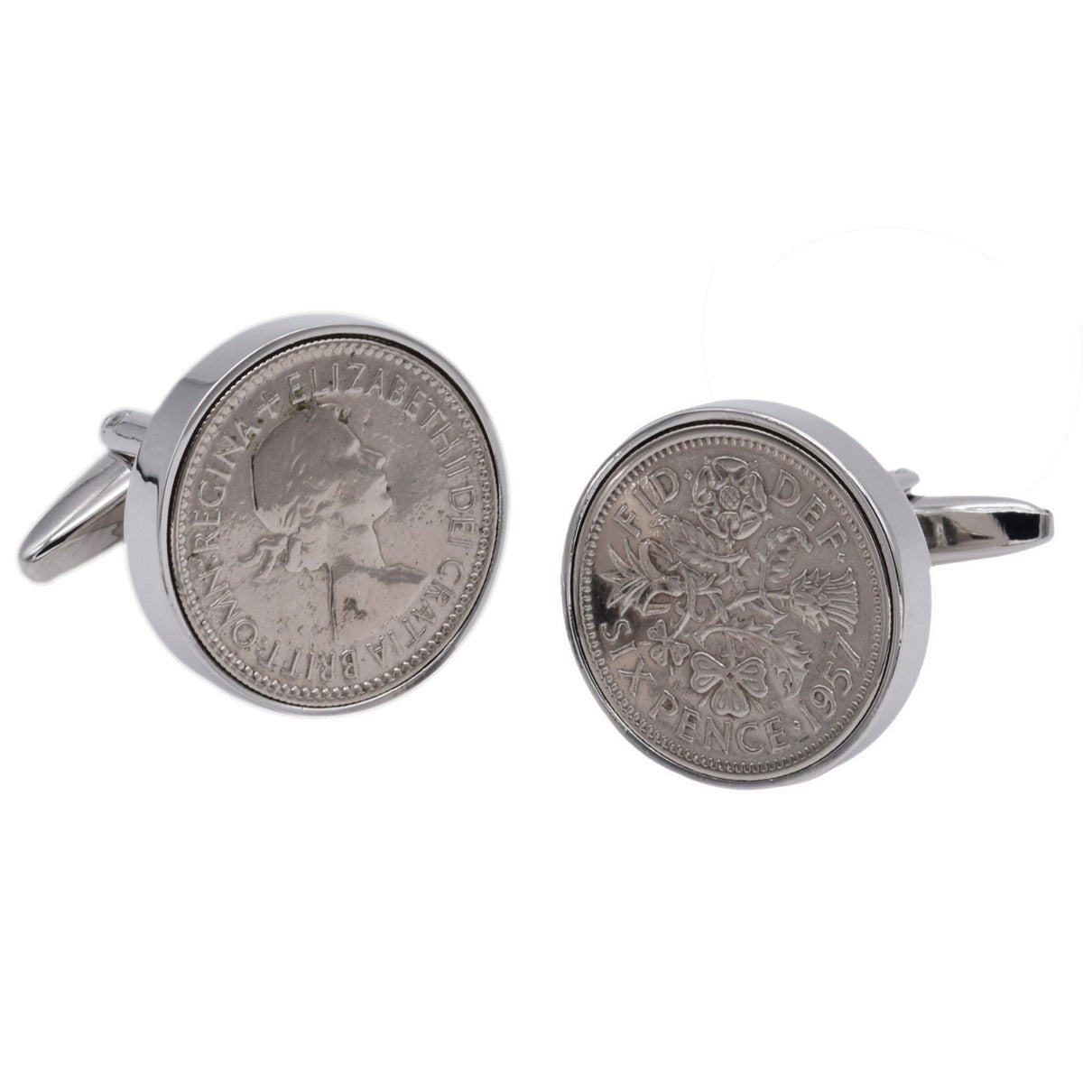 Genuine Polished Silver Lucky Sixpence in Rhodium Plated Cufflinks | Ashton and Finch