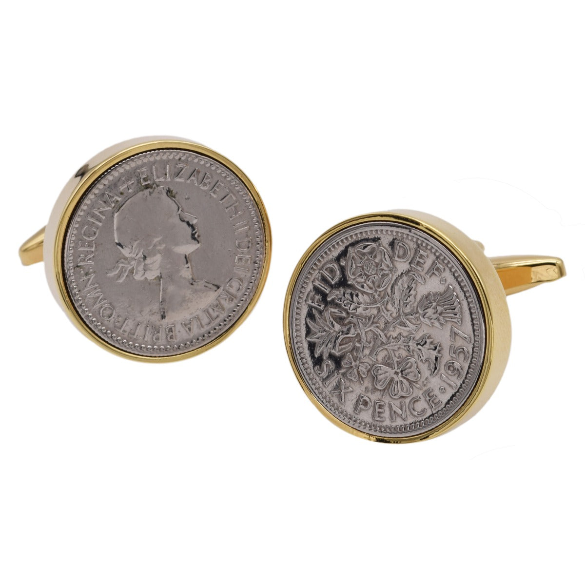 Genuine Polished Silver Lucky Sixpence in Gold Plated Cufflinks | Ashton and Finch
