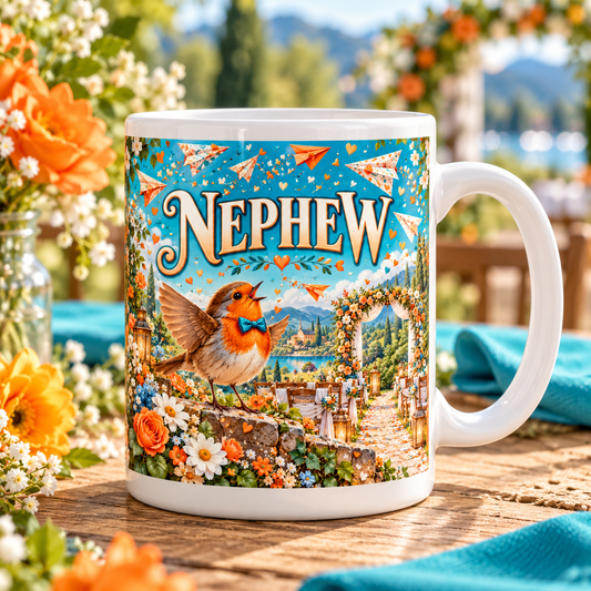 Nephew — Confetti Adventure Wedding Mug — front design