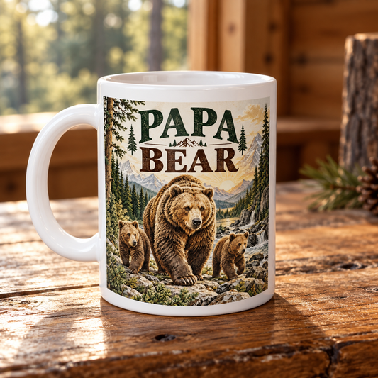 Papa Bear Wilderness Dad Mug — front design