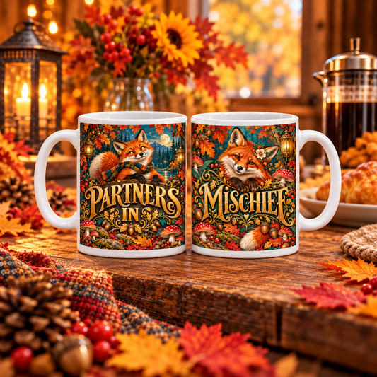 Partners in Mischief — Fox Couple Mug Set – two-mug set front designs