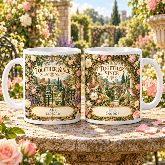 Personalised Established Date — Garden Arch Mug Set — front view; example personalisation