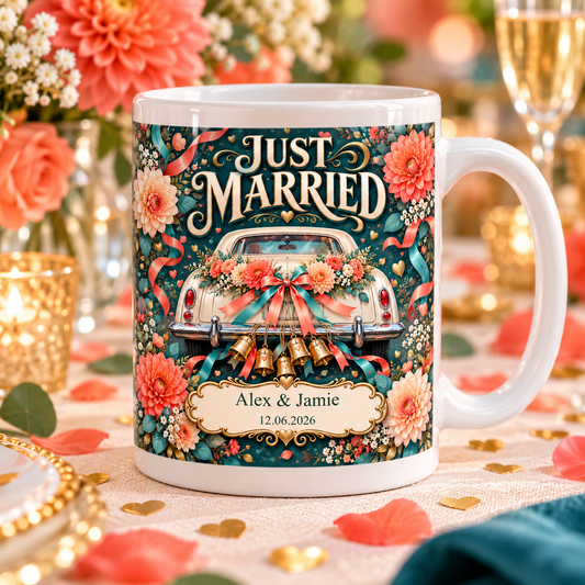 Personalised Wedding Congratulations — Confetti Celebration Mug — front design; example personalisation