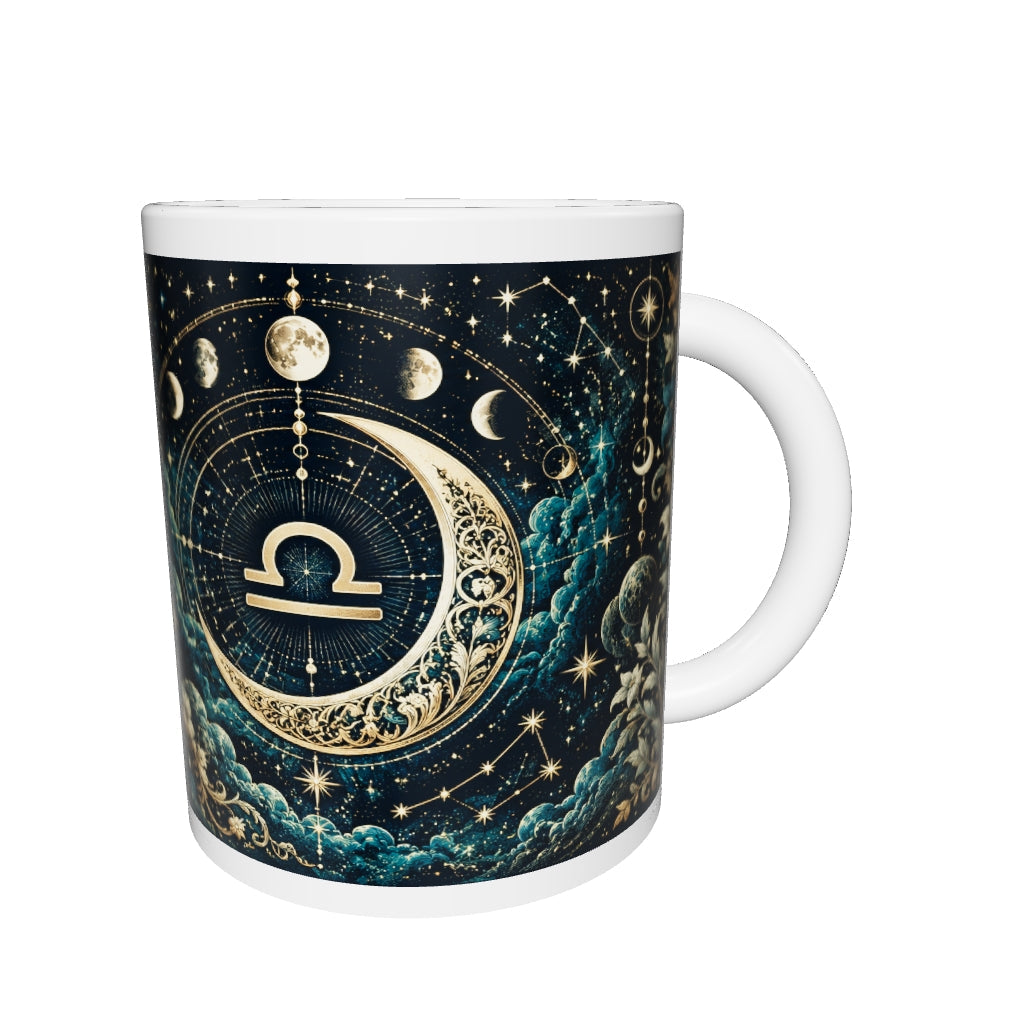 Libra Celestial zodiac mug 360 degree view with white top and bottom borders