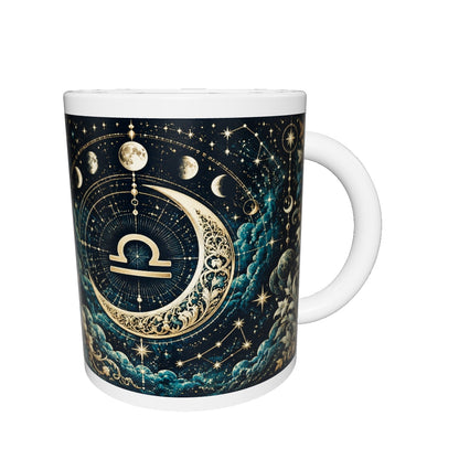 Libra Celestial zodiac mug 360 degree view with white top and bottom borders