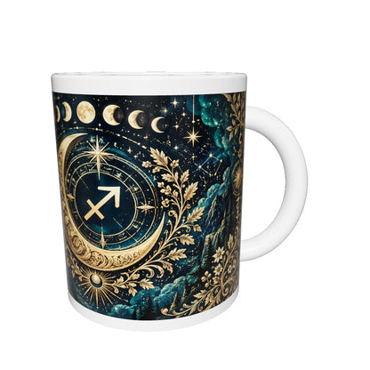 Sagittarius Celestial zodiac mug 360 degree view with white top and bottom borders