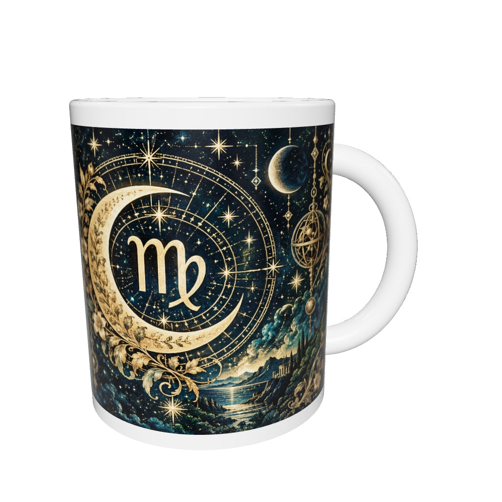 Virgo Celestial zodiac mug 360 degree view with white top and bottom borders