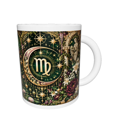 Virgo Enchanted Garden zodiac mug 360 degree view with white top and bottom borders