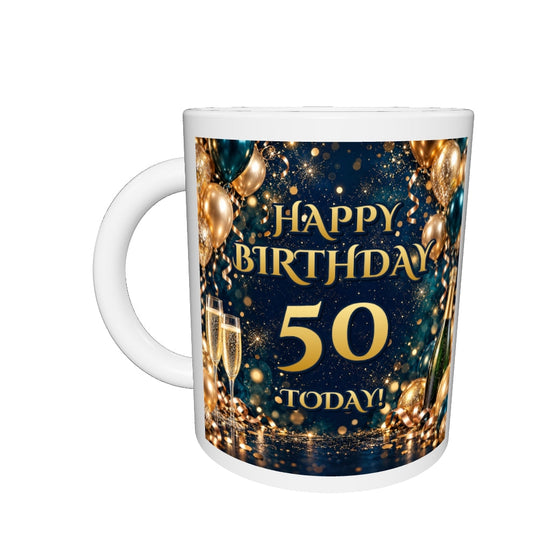 50th Birthday Prosecco & Balloons Mug — drag to rotate 360 degrees