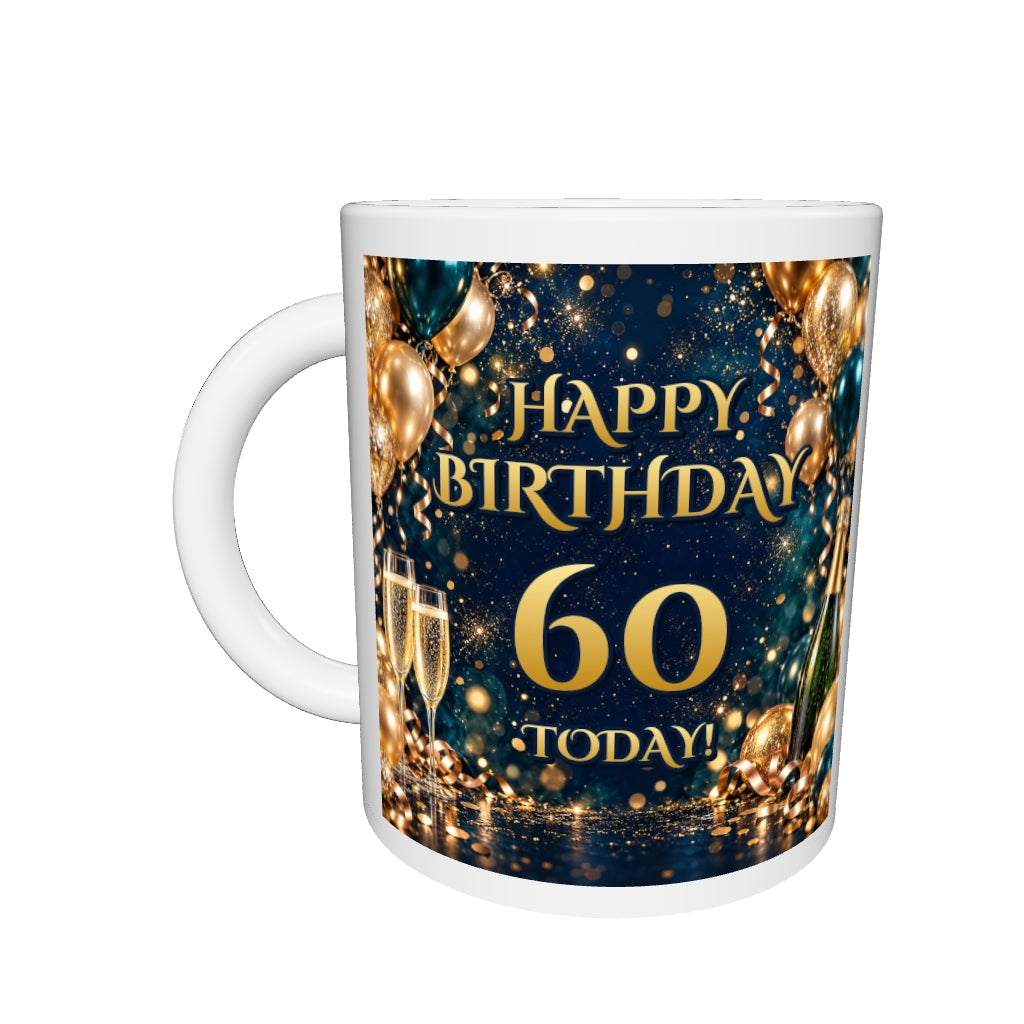 60th Birthday Prosecco & Balloons Mug — drag to rotate 360 degrees